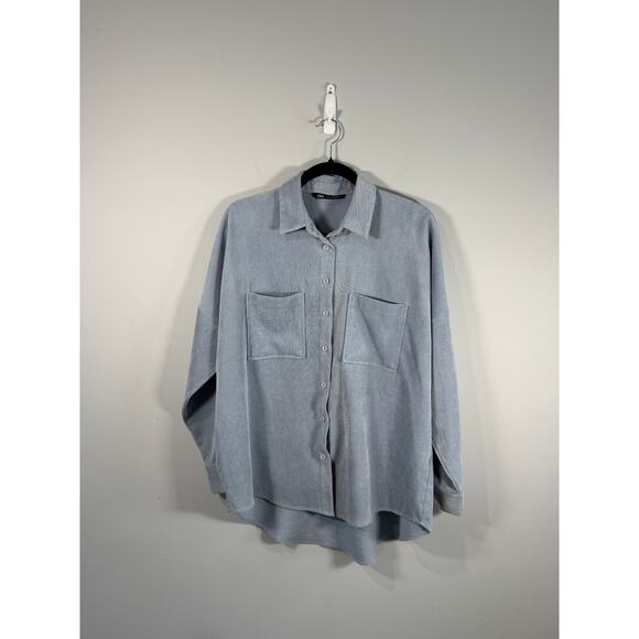 ZARA Light Blue Corduroy Button-Up Shirt Size XS – Soft Textured Overshirt - Picture 1 of 3